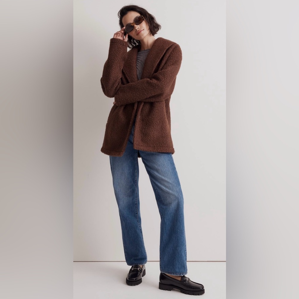 Madewell Brown Teddy Fleece Open Front Jacket